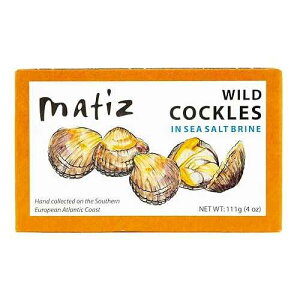 Matiz Espana Wild Cockles from Galicia, Spain in Natural Sea Salt Brine (4 oz.) Spanish Berberechos, Small Clams, Hand Packed, Size 45/55 (Pack of 1) Matiz Espa a Wild Cockles from Galicia, Spain in Natural Sea
