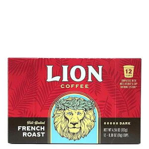 Lion Coffee French Roast Coffee Pods - Single-Serve Pods - Bold Dark Roast - Arabica Coffee - Compatible with Single-Serve Brewing Systems - 12 Count Box