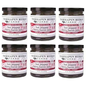 Terrapin Ridge Farms �z�b�g�y�b�p�[ �x���[ �x�[�R�� �W���� 11 �I���X (6 �p�b�N) Terrapin Ridge Farms Hot Pepper Berry Bacon Jam - Sweet & Spicy Blend of Raspberries, Strawberries, Roasted Red Peppers & Bacon - Perf