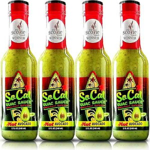 Avocado Sauce 4-Pack | Hot Avocado SoCal Guac Sauce | The 2018 Scovie Award Winner |20 fl oz total | Guacamole, Avocado Hot Sauce and Chile Verde All in One | Custom Gift Packaging ? SoCal Hot Sauce