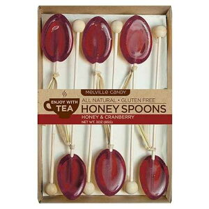 Melville Candy Honey Spoon Gift Set ? Spoons & Lollipops on Wooden Ball Sticks ? Gluten-Free, Made in USA Stirrers for Tea, Coffee, & Hot Beverages - Individually Wrapped (6-count, Pomegranate)