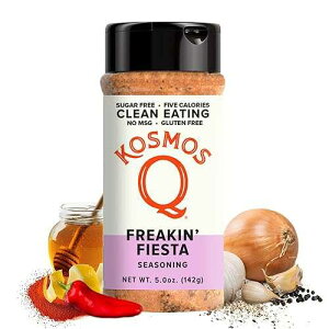 Kosmos Q Freakin Fiesta Seasoning, Southwest All-Purpose Spice Mix for Chicken, Tacos, Rice & Veggies, Bold Flavor with Garlic, Paprika, Chili & Lemon Peel, Sugar-Free, Clean Eating, 5 Oz Bottle