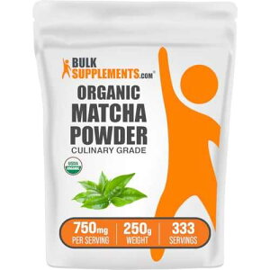 BulkSupplements.com Organic Matcha Powder - Matcha Powder for Latte, Culinary Grade Matcha - Organic & Gluten Free, 750mg per Serving, 250g (8.8 oz) (Pack of 1)