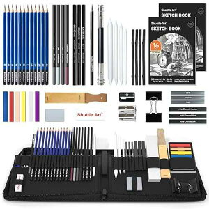 Shuttle Art 52 Pack Drawing Pencils Set, Professional Art Kit with Graphite Charcoal Sticks, Drawing Pad in Portable Case, Ideal for Kids and Adults Artists
