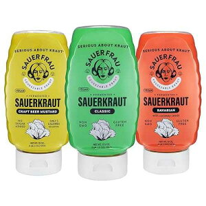 Sauer Frau - Squeezable Sauerkraut - Variety Pack, Tangy Crisp, Fermented Cabbage, Bold Taste, Easy Squeeze Bottle - 18oz 3 Pack
