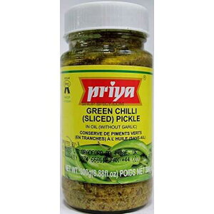 �v���� �O���[���`�� (�X���C�X) �I�C���Ђ� (�j���j�N�Ȃ�) - 8.88 �t�ʃI���X Priya Green Chilli (Sliced) Pickle in Oil (Without Garlic) - 8.88fl oz