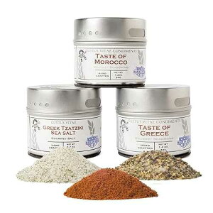 Mediterranean Gourmet Seasoning Collection | Non GMO Verified | 3 Magnetic Tins | All Natural | Ultra Premium | Sustainably Sourced | GLP-1 Friendly | Made in USA | Artisan Spice Blends and Sea Salts | Hand