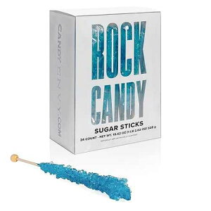Candy Envy Blue Rock Candy Sugar Sticks - Blue Raspberry Flavored - 24 Individually Wrapped Candy Party Favors