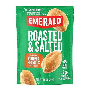 Emerald Nuts Roasted and Salted Virginia Peanuts (1-Pack), 10 Oz Resealable Bag, Plant-Based Protein, Kosher Certified, Non-GMO, Contains No Artificial Preservatives, Flavors or Synthetic Colors