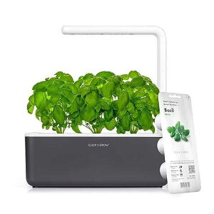 Click and Grow Click & Grow Indoor Herb Garden Kit with Grow Light Smart Garden for Home Kitchen Windowsill Easier Than Hydroponics Growing System Vegetable Gardening Starter (3 Basil Pods Included), Grey