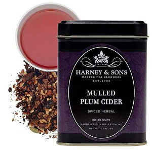 Harney & Sons Mulled Plum Cider, 4oz Loose Leaf Herbal Tea with Cinnamon, Rooibos, Apple Pieces, and Plum