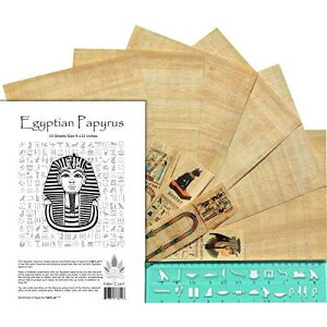 NileCart 8x12 in Egyptian Papyrus Paper ? Blank Art Paper Crafting Supplies Set with Hieroglyphic Alphabet Stencil Ruler and Bookmarks. (10 Sheets)