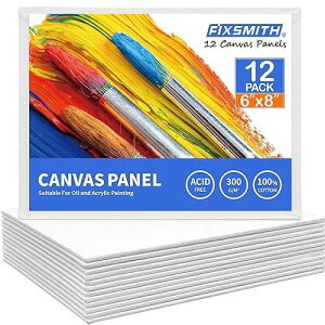 FIXSMITH Canvas Boards for Painting 6x8 Inch, Super Value 12 Pack White Blank Canvas Panels, 100% Cotton Primed, Painting Art Supplies for Professionals, Hobby Painters, Students & Kids