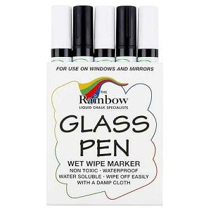 Rainbow Chalk Markers Limited Glass Pen Window Marker: Liquid Chalk Pens for Glass, Whiteboard Markers with Washable Paint - Graduation, Car Windows, Mirror, Storefront, Wedding, Party & Holiday (5 Pens - Black