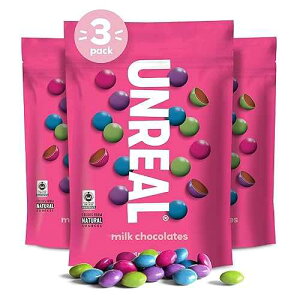 UNREAL Milk Chocolate Gems | Certified Fair Trade, Non-GMO | Made with Gluten Free Ingredients and Colors from Nature | No Sugar Alcohols or Soy | 3 Bags