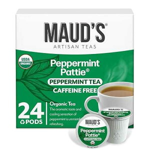 Maud's Organic Peppermint Tea Pods, 24 ct, Recyclable Single Serve Pods ? 100% Gourmet Blended Tea Leaves, Compatible with Keurig K Cups Maker