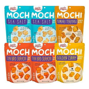 Sun Tropics Mochi Snack Bites, Variety Pack- 3.5 oz (6 Pack) - Crunchy Mochi Snacks - Gluten Free & Dairy Free, No MSG - Asian Rice Snacks