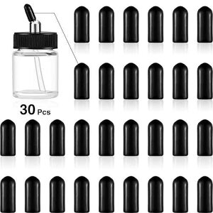 Blulu 30 Pieces Airbrush Bottles Caps Airbrush Jar Caps Pour Covers Siphon Adapter Liquor Spout Covers for Bottle Jar, Black