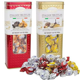 高級イタリアン トリュフ ミルク チョコレート キャンディー ギフトセット 缶 2 パック (ココア/キャラメル、ヘーゼルナッツ/ミルク)、各缶 15.87 オンス Delicia Fine Italian Truffles Milk Chocolate Candies Gift Set Tin 2 Pack (Cocoa/Cara