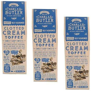 �`���[���Y�E�o�g���[ �N���e�b�h�N���[���g�t�B�[ 190g (3��) Charles Butler Clotted Cream Toffees 6.7 Oz (Pack of 3) | Handmade English Creamy Toffee Candy Individually Wrapped | Old-Fashioned British Sweets Gift Box |
