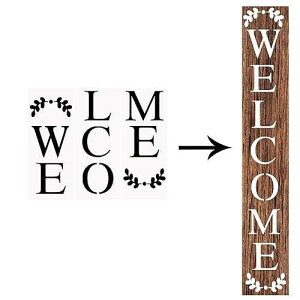 AZDIY Chalk Couture Welcome Sign Stencils - 3 PCS Large Vertical Set for Porch Signs & Farmhouse Holiday Decor