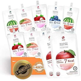 K-Munchies Jelly.B こんにゃくゼリージュース - フルーツ風味のコラーゲンドリンク詰め合わせ 10 パック: リンゴ、ピーチ、スイカ、ライチ、ブルーベリー - 低カロリー、美味しくて健康的な大人向けスナック食品 K-Munchies Jelly.B Konjac Jelly Juice -