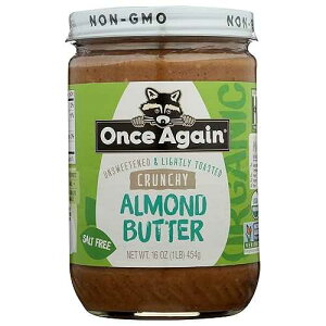 Once Again Organic Crunchy Almond Butter, 16oz - Lightly Toasted - Salt Free, Unsweetened - USDA Organic, Gluten Free Certified, Peanut Free, Vegan, Kosher, Paleo - Glass Jar