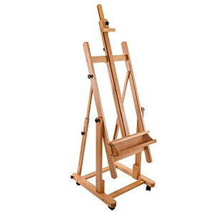 U.S. Art Supply Heavy Duty Extra Large Adjustable Wood H-Frame Easel - Sturdy Wooden Stand, Locking Caster Wheels - Studio Artist Easel for ting, Canvas Holder Display, Sturdy Beechwood