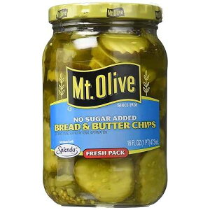 �}�E���g�I���[�u �u���b�h���o�^�[�`�b�v�X�A�������Y�� 16 �I���X (3 �p�b�N) Mt. Olive Bread & Butter Chips, No Sugar Added 16 Oz (Pack of 3)