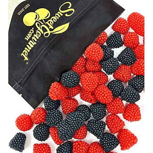 SweetGourmet Blackberry and Raspberry Gummy Candy with Nonpareils, Chewy Berry Shaped Treats, Red and Black, 2 Pound Bag