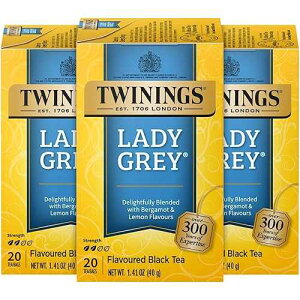 Twinings Lady Grey Tea - A Fresh, Uplifting Black Tea with Orange Peel, Lemon Peel, and Natural Citrus Flavours, Caffeinated Tea Bags, Individually Wrapped, 20 Count (Pack of 3)