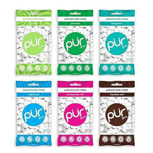 PUR 100% �L�V���g�[�� �`���[�C���K���A�����ƃA�X�p���e�[���s�g�p�A�r�[�K�� + ���`�q�g�݊����A�z���C�g�A�e 55 �� (6 �̃o���G�e�B �p�b�N) PUR Gum PUR 100% Xylitol Chewing Gum, Sugar & Aspartame Fr