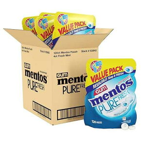 Mentos Pure Fresh Sugar-Free Chewing Gum with Xylitol, Fresh Mint, 120 Piece Resealable Bag (Pack of 4)