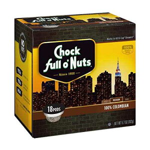 Chock Full o' Nuts Chock Full o�fNuts Colombian Medium Roast, K-Cup Compatible Pods (18 Count) ? Arabica Coffee in Eco-Friendly Keurig-Compatible Single Serve Cups