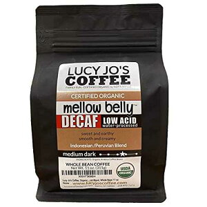 Lucy Jo's Coffee Roastery, Organic Decaf Mellow Belly Low Acid Blend, Medium Dark Roast, 11 oz (Whole Bean)