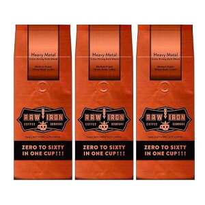 Extra Strong Whole Bean Gourmet High Caffeine Coffee Heavy Metal High Grade Rich Bold Indonesian Blends Small Batch 3 12 oz Bags by Raw Iron Coffee Company (Heavy Metal Blend Whole Bean 36 oz)