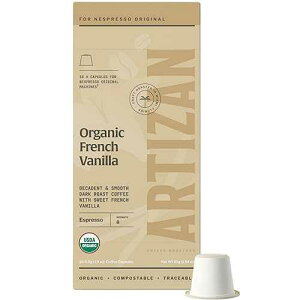 Artizan Coffee Roasters Artizan Coffee USDA Organic Espresso Coffee Capsules For Nespresso Original | French Vanilla Flavored | 20 Compatible Compostable Pods