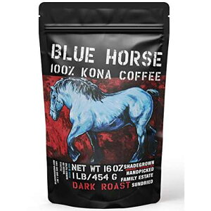 Blue Horse Kona Coffee Blue Horse 100% Kona Coffee, Dark Roast, Arabica Whole Beans, 1 lb (16 oz) Bag, Farm Fresh, Authentic Hawaiian Coffee beans from Hawaii�fs Big Island