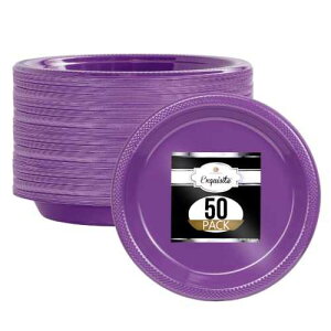 �▭��9�C���`�B���F�̃v���X�`�b�N�v���[�g - �P�F�̎g���̂ăv���[�g - 50�� Exquisite 9 Inch. Purple plastic plates - Solid Color Disposable Plates - 50 Count