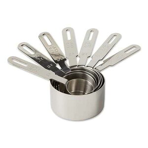 RSVP International Endurance Stainless Steel Measuring Cups, Set of 7 | 1/8 Cup to 1 Cup Measurements | Nest for Easy Storage | Dishwasher Safe | Dry or Liquid | Baking or Cooking