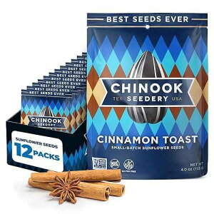 Chinook Seedery Roasted Jumbo Sunflower Seeds - Keto Snacks - Best For Snack Packs - Gluten Free, Non GMO Snack Food Gifts - 4 ounce (Pack of 12) - Cinnamon Toast Flavor