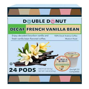 Double Donut Coffee Double Donut Decaf French Vanilla Coffee Pods, Medium Roast Single Serve French Vanilla Bean Decaf Flavored Coffee Pods For Keurig K Cup Brewers, 24 Count