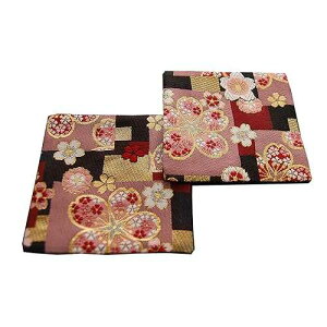 SHINSENDO Kimono Coasters Japanese Traditional Fabrics Kinran Set of 2 (Pattern Name: Pink cherry blossoms�j