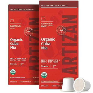 Artizan Coffee Roasters Artizan Coffee USDA Organic Espresso Coffee Capsules For Nespresso Original | Cuba Mia | 20 Compatible Compostable Pods