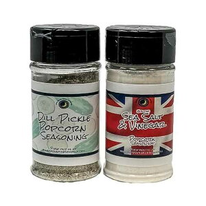 June Moon Spice Company Premium | Popcorn Seasoning | Variety 2 Pack | Crafted in Small Batches | British Sea Salt & Vinegar | Dill Pickle | 3.5 fl. oz. | Enjoy Bold Flavors with Every Pop!