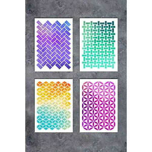 GSS Designs �p�^�[�� �X�e���V�� �e���v���[�g �Z�b�g (4 �p�b�N) - �􉽊w�͗l A5 (6x8.25 �C���`) - �J�[�h�쐬�p�A�[�g �y�C���g �X�N���b�v�u�b�N �L�����o�X �Ƌ� �� (SL-023) G GSS Designs GSS Designs Pa