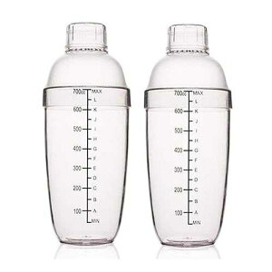 ATRDTO Plastic Shaker Cocktail 700cc / 24 oz Drink Mixer with Marks Clear Milk Tea Wine Shaker Bar Mixing Tool (24oz *2)