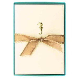 Graphique Seahorse La Petite Presse Boxed Notecards - 10 Embossed and Embellished Gold Foil Seahorse Blank Cards with Matching Envelopes, 3.25 x 4.75 (L1329CB)
