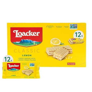 Loacker Classic Lemon Wafers - Premium Crispy Wafer Cookies with Lemon Cream Filling - Multipack of 12 Snack Packs - NON-GMO - Sicilian Lemons - 45g/1.59oz, Pack of 12