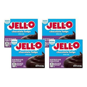 Jell-O Instant Pudding & Pie Filling Mix, Chocolate Fudge Flavored, Zero Sugar, Reduced Calorie, Quick & Easy Dessert, 1.4 oz (Pack of 4)